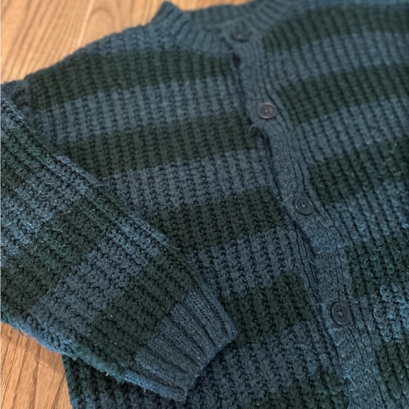 Chunky Knit Cardigan in Green and Blue Stripes - Picture 2 of 6